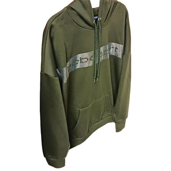BEBE SPORT Plus Size Women's Forest Green Solid Stripe Logo Hoodie NWT - Picture 6 of 14